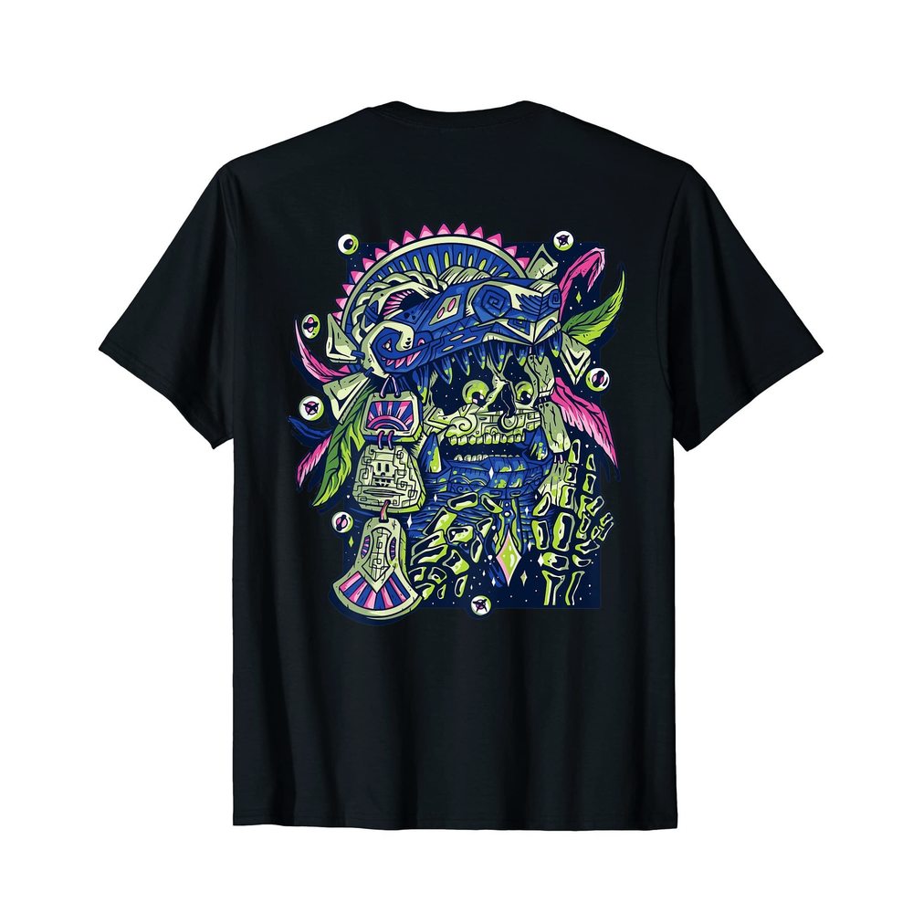 Prehispanic Aztec Huichol Skull Inspired Design (on back) T-Shirt